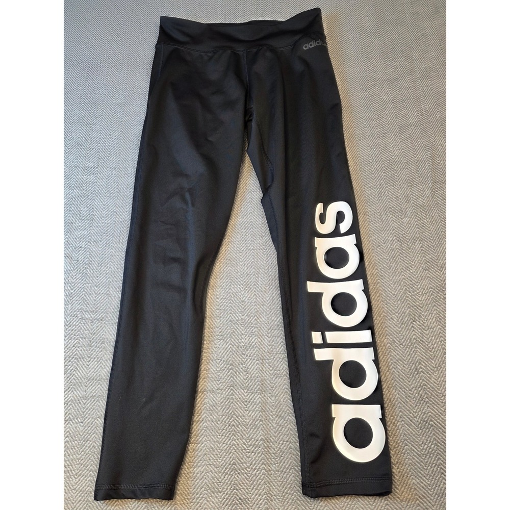 Adidas Climalite Black Leggings White Logo Graphic Athletic Tights Womens Medium